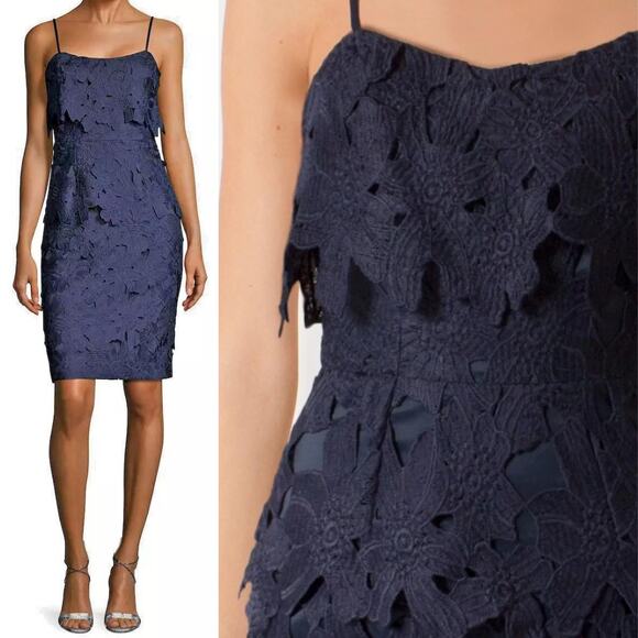 Black Halo Ora Navy Floral Cutout Lace Sleeveless Sheath Party Dress - Picture 2 of 10